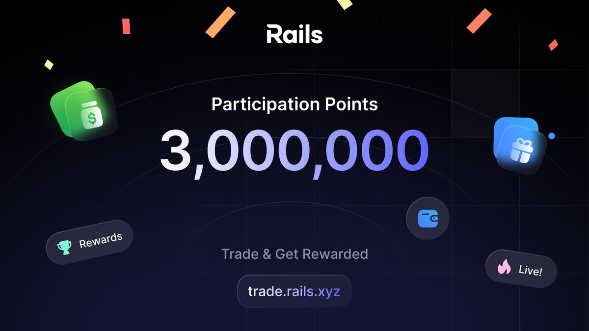 rails_xyz's tweet image. Every active trader on Rails gets a share of the 3,000,000 Participation Points for Phase II.

All you have to do is trade. That&apos;s it.

Get points now → trade.rails.xyz