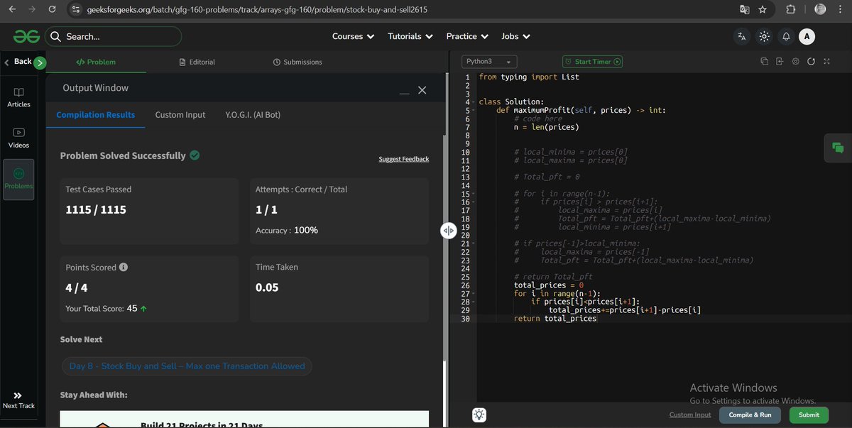 AkashYadav58819's tweet image. Day 7: Stock Buy and Sell - Multiple Transactions Allowed  
Approach: Take the difference of every increasing stock price pair and add them to profit simultaneously until the end.
#GFG #array