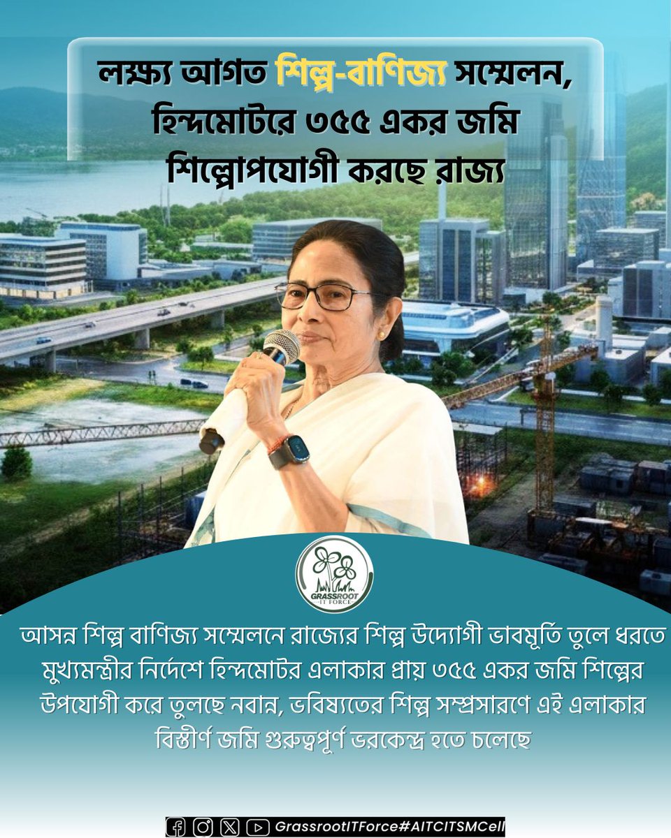 KhanraBisw45307's tweet image. শিল্প-বাণিজ্যে এগিয়ে যাওয়ার লক্ষ্য✌️
রোজগার, বিনিয়োগ ও উন্নয়নের আরও এক ধাপ—৩৫৫ একর জমি পেতে চলেছে নতুন রূপ।

#IndustryGrowth
#InvestmentOpportunity
#Hindmotor
#MamataBanerjee
#AITCITSMCell