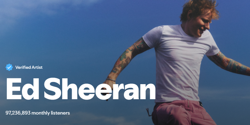 Ed Sheeran's once again surpassed 97 Million Monthly Listeners and currently #8 in the World.                 
#Sheerios don't forget listen to Ed at least once in a 28-day window to be counted towards his Monthly Listeners🩷
