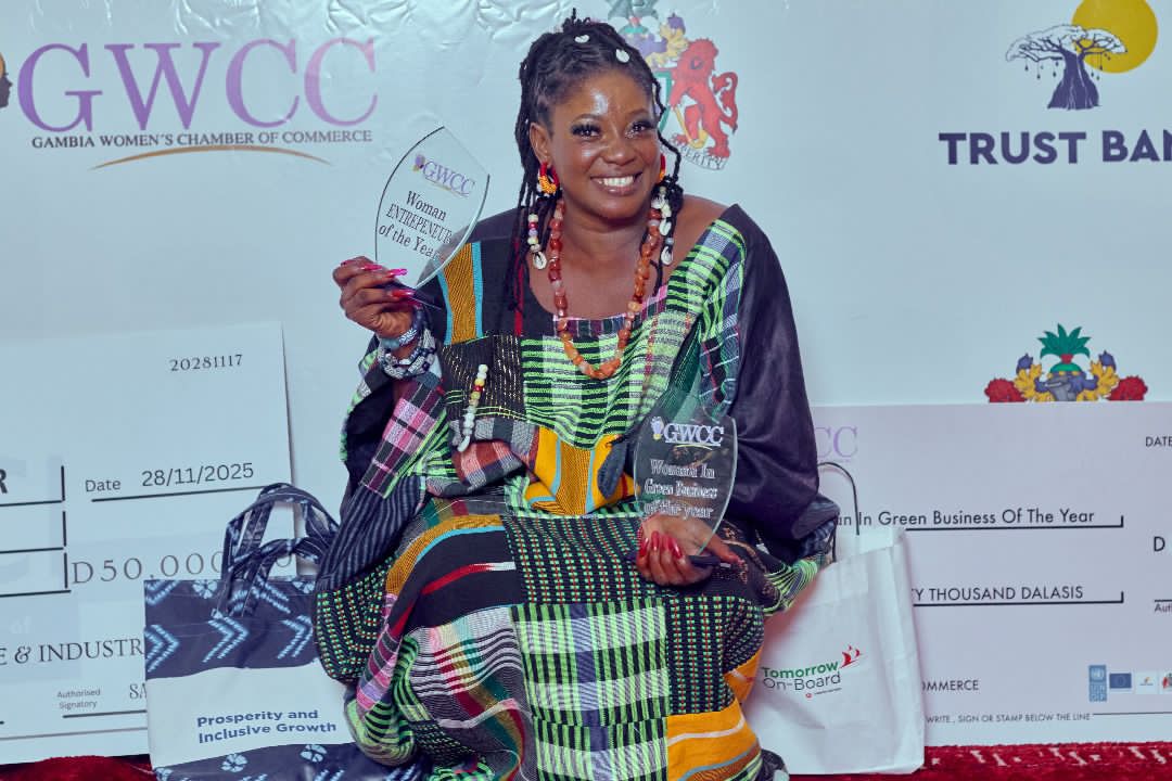 I want to express my deepest gratitude to the Gambia Women Chamber of Commerce for honoring me with the Women Entrepreneurs of the Year Award and the Women in Green Business of the Year Award. Receiving these two prestigious recognitions is a blessing,