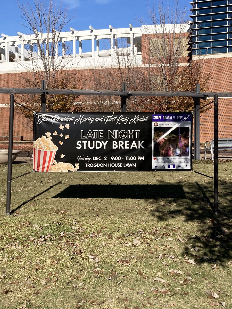 sherribphd's tweet image. Take a break from finals and recharge!

Join President Hurley and First Lady Kindall for a Late Night Study Break on Tuesday, Dec. 2, from 9–11 PM at Trogdon House Lawn.💜

#tarletonstateuniversity💜 #StudyBreak #FinalsWeek #StudySmart #BleedPurple