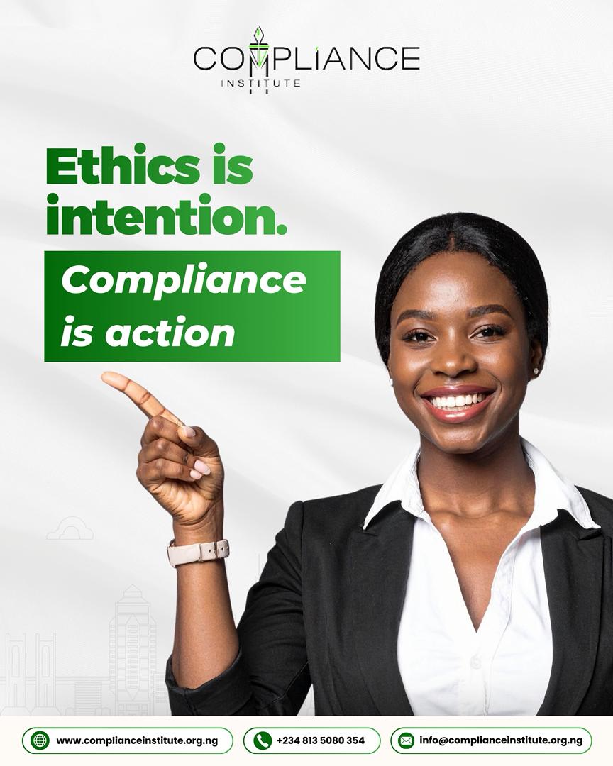 Compliance_Inst's tweet photo. Ethics is intention. Compliance is action. Together, they form the story of credible institutions.
 What does compliance in action mean to you? Let us know in the comments.

#ComplianceInstituteNigeria #EthicsInAction #ComplianceProfessionals #Governance #IntegrityInPractice #CIN https://t.co/U6206wl47Y