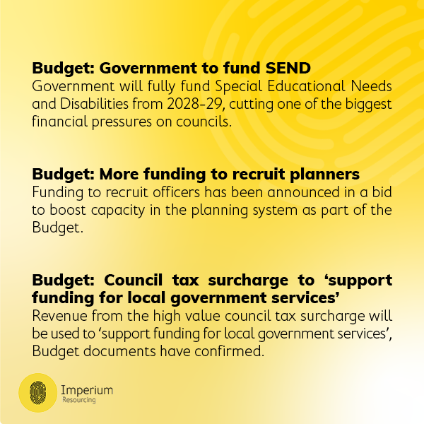 Here’s a news roundup of the latest #Budget announcement and how it will affect local councils.

On the look out for a new #interim role within the public sector?

Get in touch with our expert team via:
📞 0203 929 4000
📧 info@imperiumresourcing.com