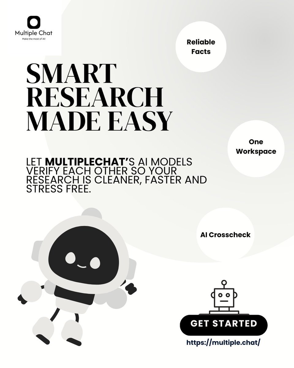 ai_multiplechat's tweet image. For accurate research, let models verify each other, ensuring reliable facts without the hassle. 
Explore: multiple.chat 
#researchAI #factverification #tools