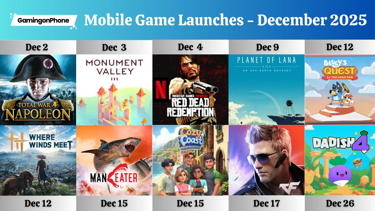 GamingonPhone's tweet image. Mobile Games (Android and iOS) releasing in December 2025 🗓️

Which one(s) are you going to play? 😌

🔗gamingonphone.com/news/all-mobil…