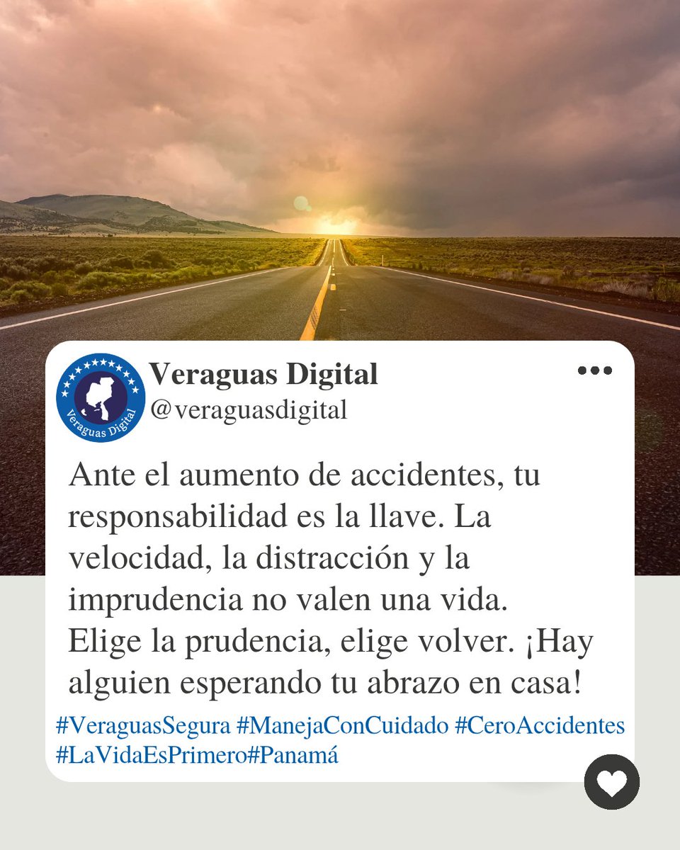 Ante el aumento de accidentes, tu responsabilidad es la llave. La velocidad, la distracción y la imprudencia no valen una vida.
​Elige la prudencia, elige volver. ¡Hay alguien esperando tu abrazo en casa!
​#VeraguasSegura
#ManejaConCuidado
#CeroAccidentes
#LaVidaEsPrimero
#Panamá