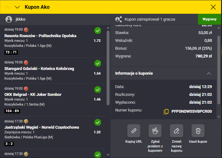 Przyjemna wygrana na <a href="/eFortunapl/">eFortuna.pl</a>  1 osoba skopiowała l1nq.com/Kuponik