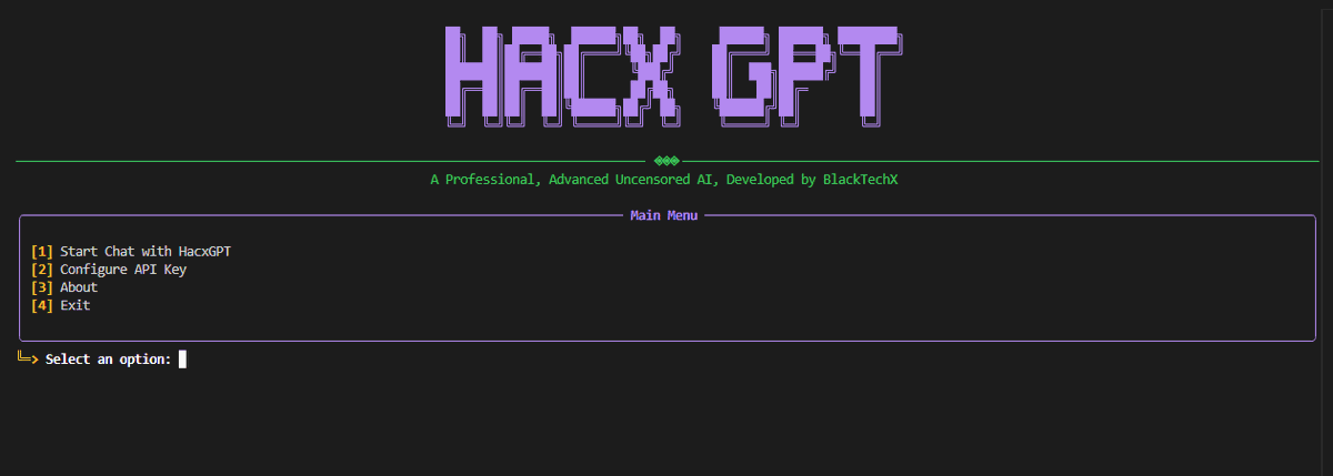 DarkWebInformer's tweet photo. HacxGPT: "A powerful, evil brother of WormGPT."

GitHub: https://t.co/znzyzzZgjH https://t.co/7mTXqrJp6l