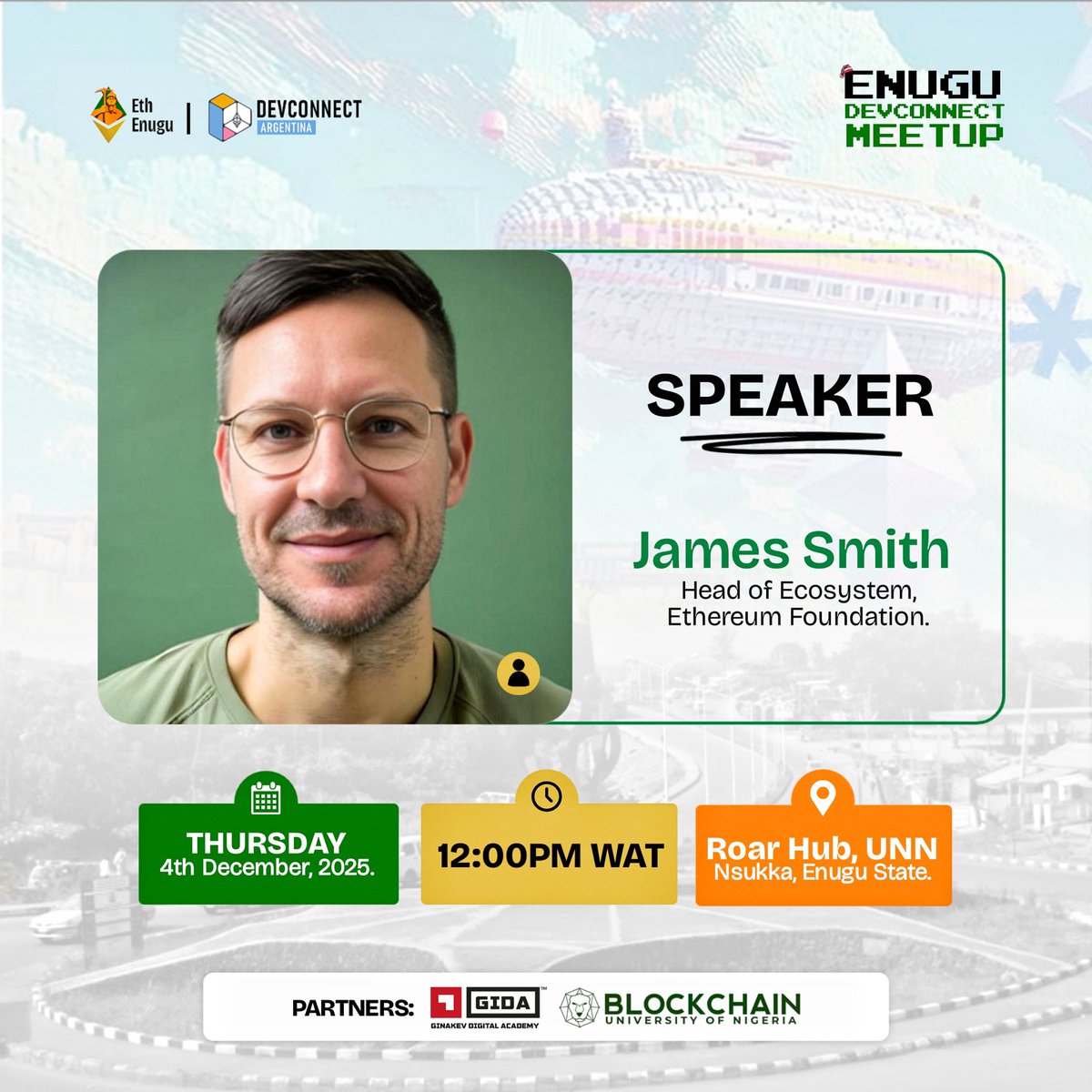 Eth_Enugu's tweet image. We’re thrilled to announce our first set of speakers for the Enugu Devconnect Meetup!!

Joining us are @Snapcrackle from @EFetheverywhere, @naps_thelma, @apostleofdesign &amp;amp; @kevin_chibuoyim  - our Lead/Convener of @Eth_Enugu

Reg: luma.com/c990o35b

Come tap @EFDevcon tales!…