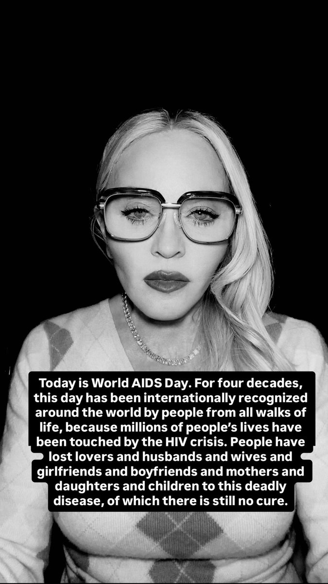 Madonna's tweet image. Happy International  AIDS Day! ♥️