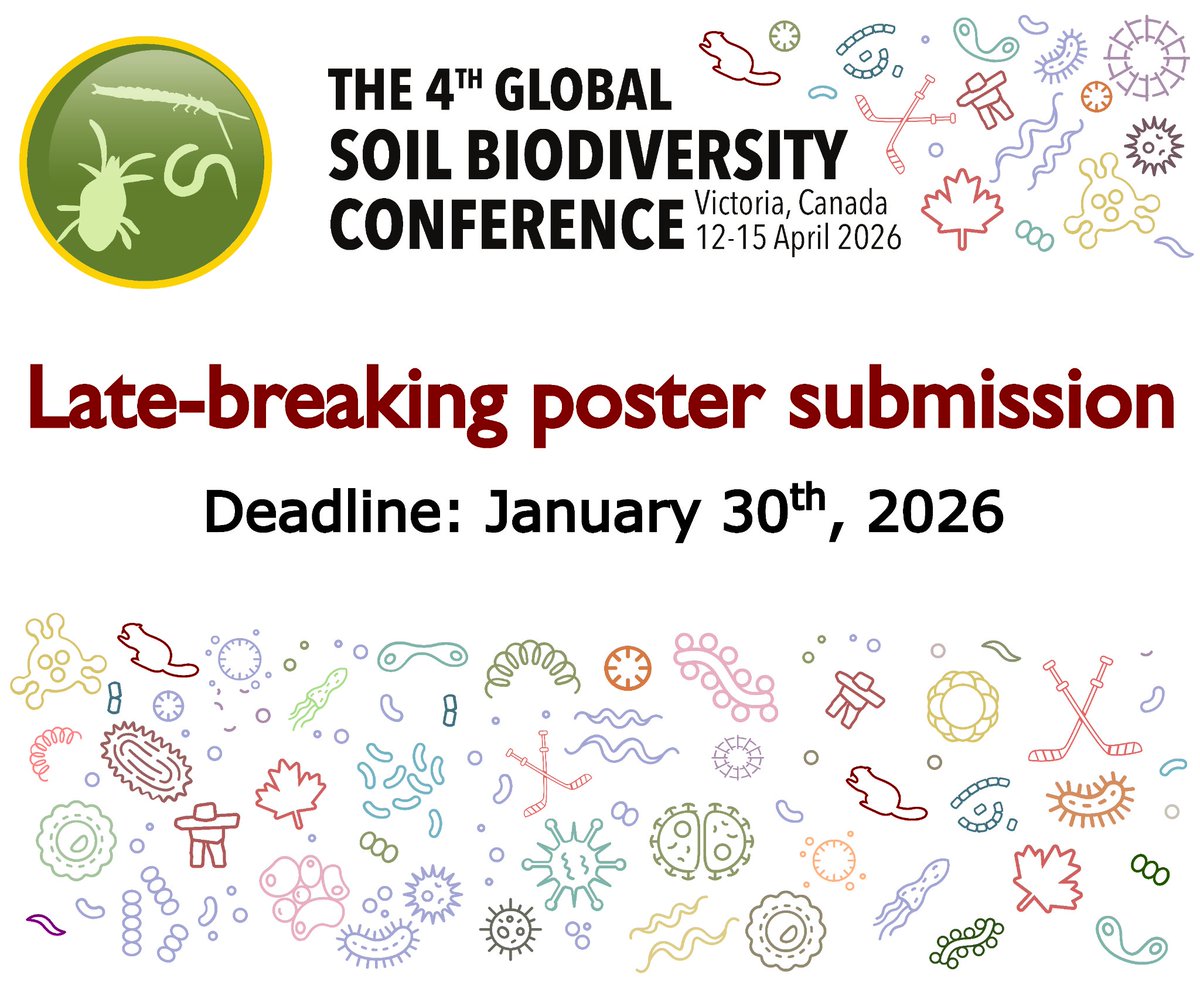 ⏰Don't miss this chance to showcase your research and chat with an incredible group of soil experts!

Late-breaking poster submissions for #GSBC2026 are due on January 30, 2026!

Submit your abstract here: globalsoilbiodiversity2026.org/abstract/