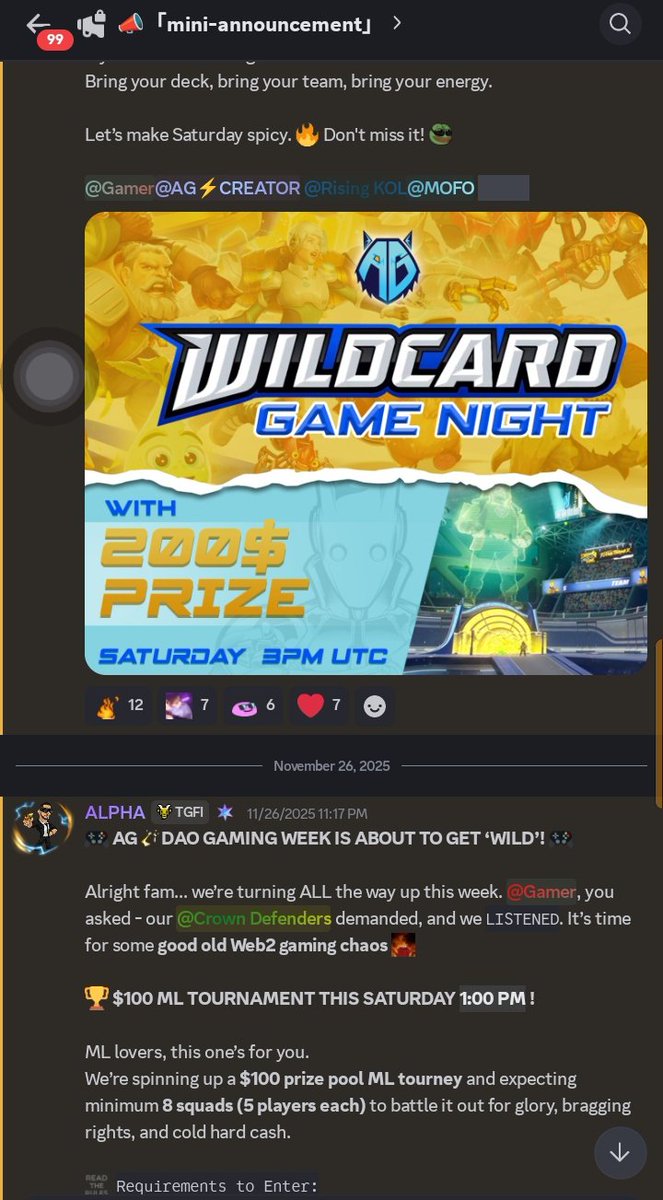 Are you a gamer? 🎮
CODM, PUBG, Wildcard, ML.,..whatever you play, pull up!
Join <a href="/AGDAOLabs/">AG⚡️DAO</a> weekly Game Nights and flex your skills while earning some $$$ 🔥

How to join:
• hop into the server
• verify
• pick your preferred game
• and let’s have fun + make some $$ together