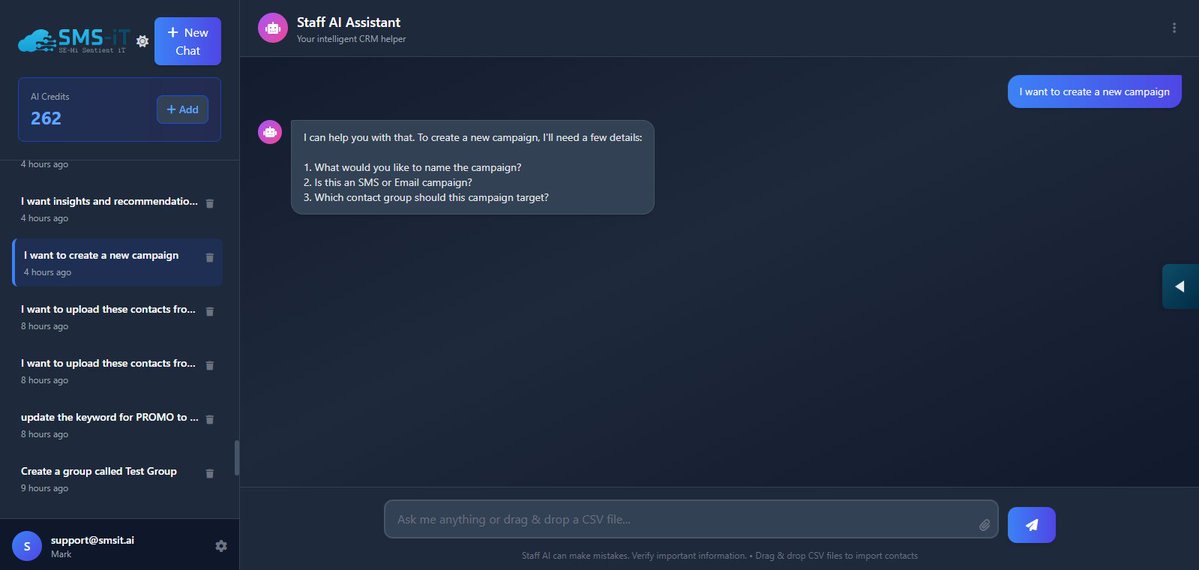 smsit_ai's tweet image. 🚀 Meet Staff AI — the new frontend of SMS-iT.

AI is now the interface. Your dashboard becomes the backend.
You just use prompts — Staff AI runs the entire platform for you.
Campaigns, contacts, onboarding, insights, support… all automated.

Welcome to the future. #SMSiT #AI