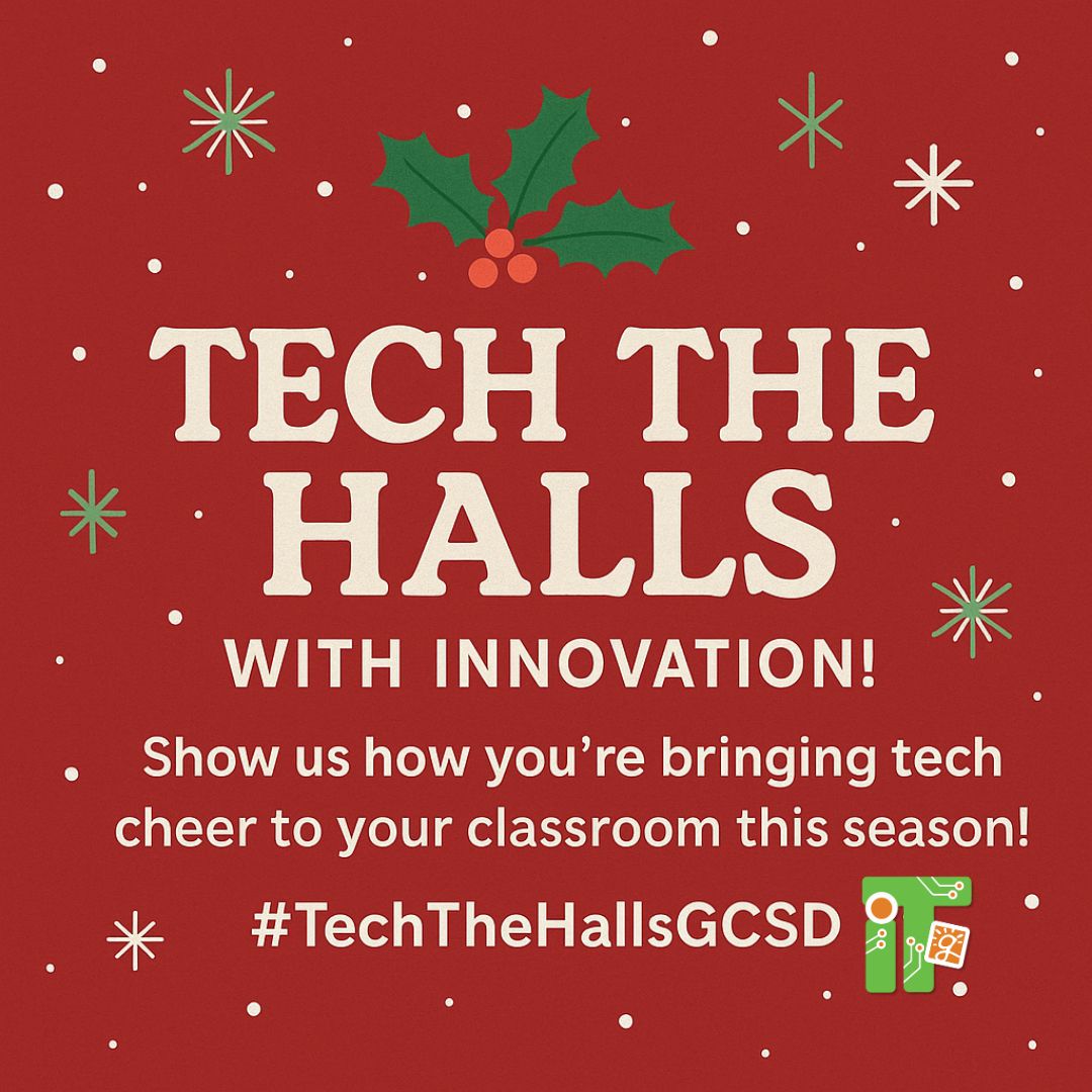 EdTechGCS's tweet image. Tech the Halls with Innovation!🎄
Digital holiday cards, interactive winter activities, or creative use of AI — we’d love to see how you&apos;re bringing tech cheer to your classrooms this season!

To be featured:
📸 Snap a pic 
📸 Tag @edtechgcs 
📷 Use the hashtag #TechTheHallsGCSD