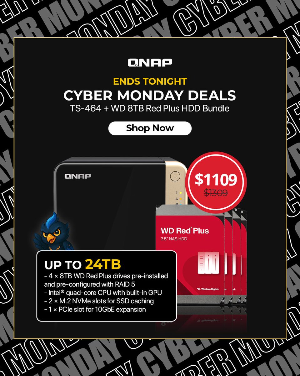 QNAP_nas's tweet image. ⏳ Last 24 Hours.
Black Friday &amp;amp; Cyber Monday deals end tonight.
Once the clock hits zero, so do the discounts. ⚡

🪽 BTW is that bird still flying around our posts?
Asking for a NAS-winning friend. 😉

🛍️Shop Now! qnap.to/8d76e9

#BlackFridayDeals #QNAPNAS #TechDeals