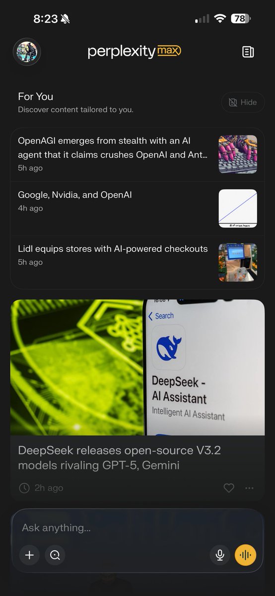 Perplexity models menu