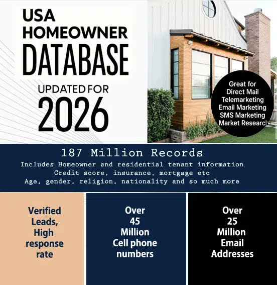 New! Our new homeowners optin leads database noe available: mailbanger.com/en/usa-homeown…