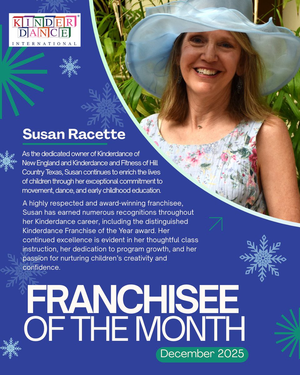 Congratulations to Susan Racette for being chosen as the Kinderdance International Franchisee of the Month for December 2025! #franchisebusiness #franchiseopportunity #educationthroughdance #danceandmovementforkids