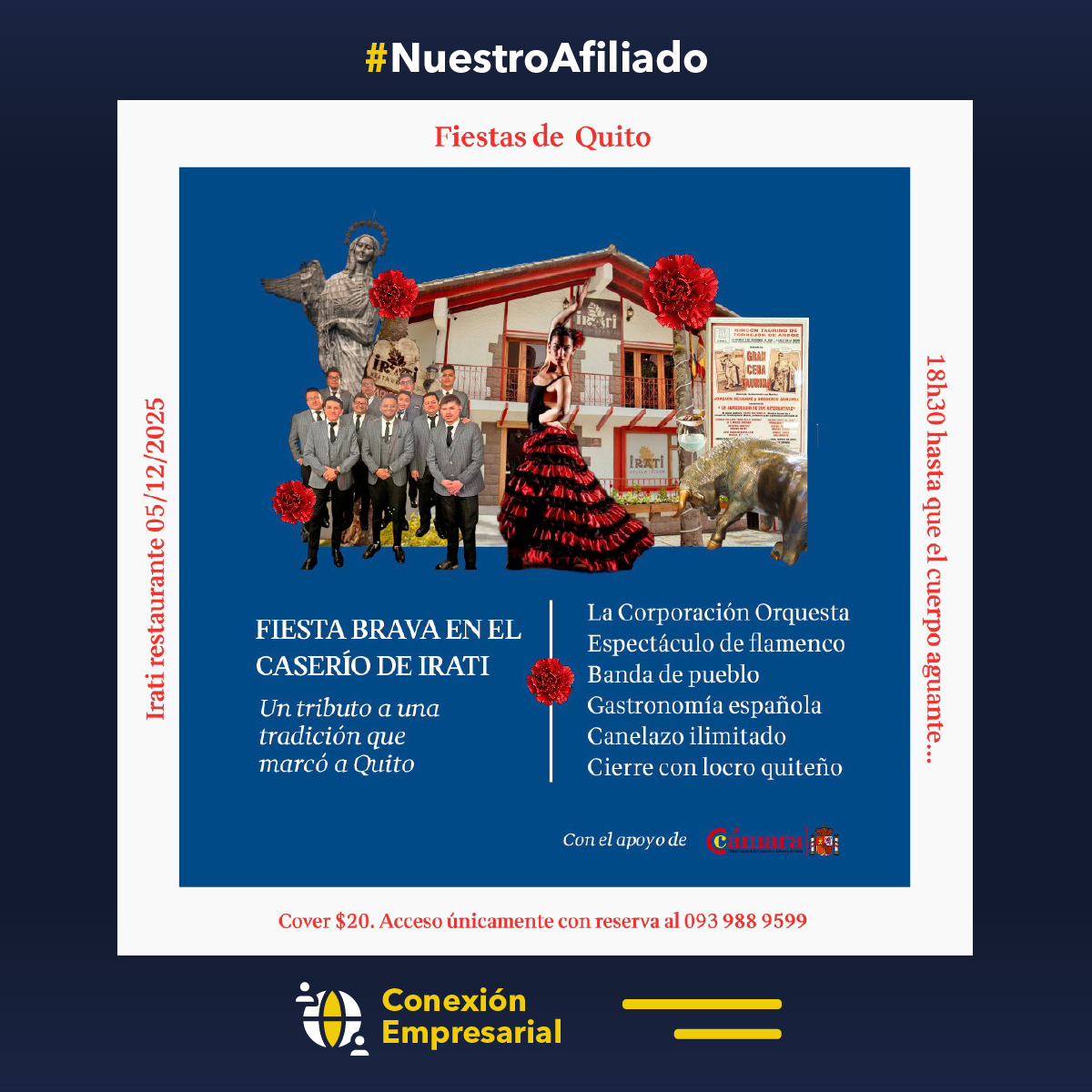 ✨ Conexión Empresarial | 🎉 ¡Vive las Fiestas de Quito al estilo de IRATI! 🇪🇸🇪🇨
Nuestro afiliado, @iratirestaurantec te comparte una experiencia única para nuestros socios y aliados.

¡Conéctate, disfruta y celebra!