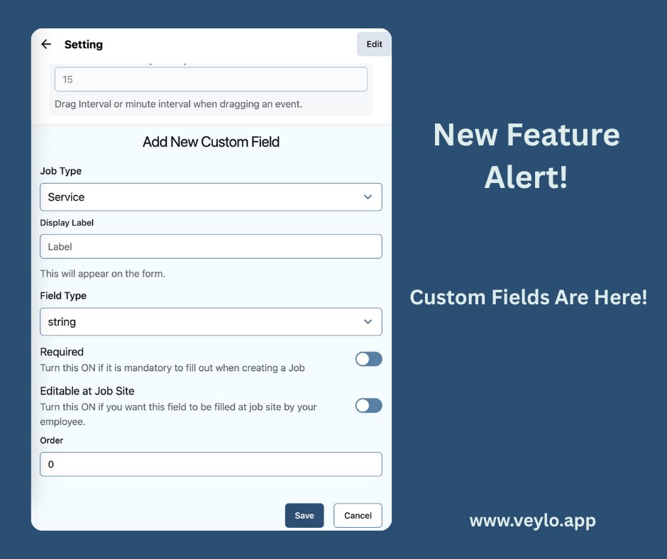 VeyloApp's tweet photo. ✨ Customize Veylo Your Way!

You can now add your own custom fields to Jobs and Customers.

Track what matters → your rules, your workflow, your data.

Veylo just got a whole lot smarter. 💪 https://t.co/c7kc6CVDpy
