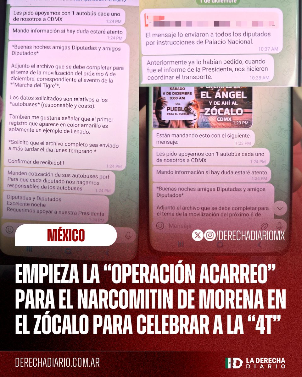 🚨🇲🇽 | OPERACIÓN ACARREO: Por orden de Palacio Nacional, los diputados morenistas de diferentes estados de la república habrían recibido instrucciones de apoyar con autobuses para llevar acarreados al narcomitin de Morena y llenar artificialmente el Zócalo.

Info: <a href="/ivillasenor/">Ignacio Gómez Villaseñor</a>