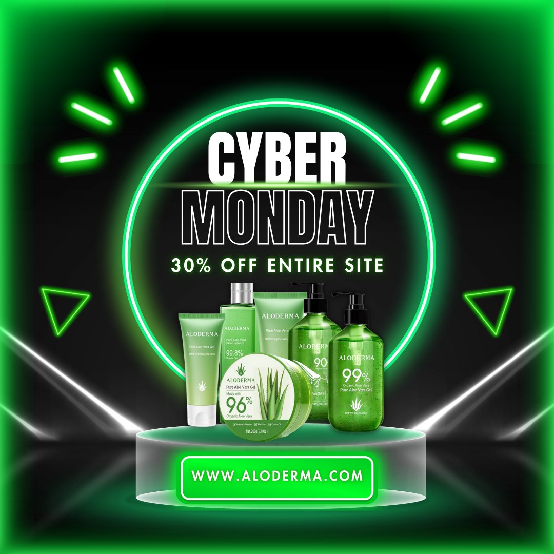 Cyber Monday is here, and your aloe favorites are all 30% off.

Shop at Aloderma.com where the discount is applied automatically at checkout on orders over 35 dollars, and enjoy fresh, lightweight skincare for less.

This sale ends at midnight tonight.