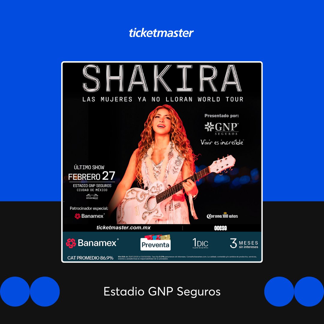 Ticketmaster_Me's tweet image. 🎶 @shakira cierra su #LMYNLWorldTour con un ÚLTIMO SHOW auuuuu 🐾🖤⁣
No te la pierdas el próximo 27 de febrero del 2026 en el @EstadioGNP.⁣
⁣
Recuerda unirte a la fila virtual y con la #PreventaBanamex compra tus 🎟️🎟️ aquí 👇⁣
⁣tkmx.link/ShakiraTW