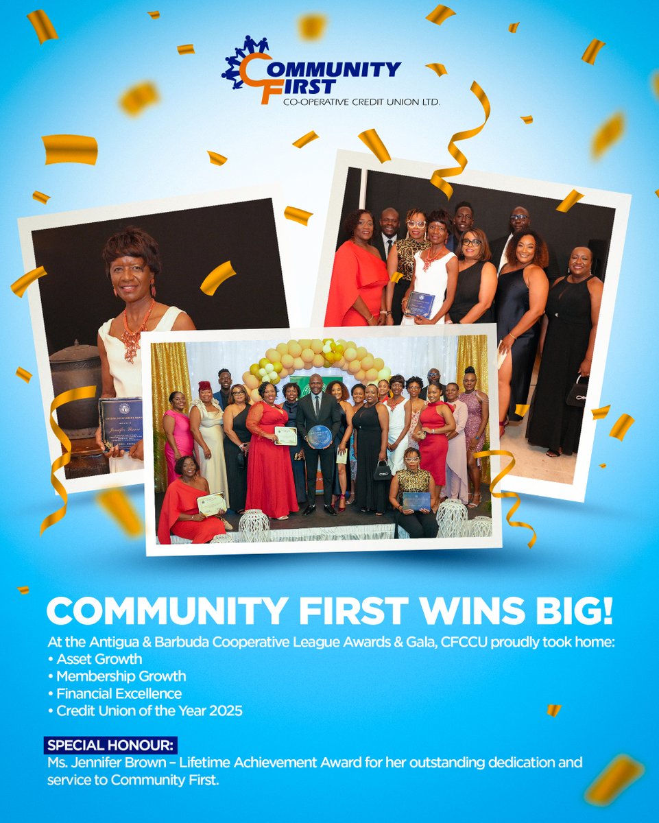 A Night of Excellence for Community First!
We are honoured to receive awards for:
• Asset Growth
• Membership Growth
• Financial Excellence
• Credit Union of the Year 2025
Special Honour:
Ms. Jennifer Brown – Lifetime Achievement Award for her outstanding dedication.