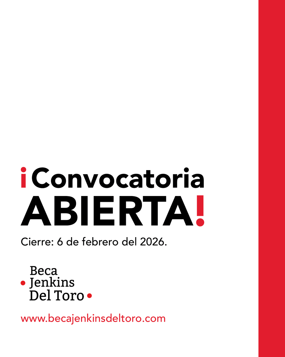 📢 ¿Te gustaría estudiar cine en el extranjero? Participa en la convocatoria 2026 de la #BecaJenkinsDelToro 🌎🎞️ cuyo propósito es fomentar el desarrollo del arte cinematográfico mexicano a través de la formación de sus creadores.

Consulta las bases en: becajenkinsdeltoro.com