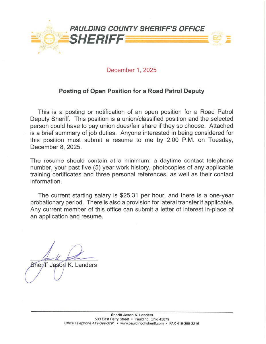 Paulding Ohio Sheriff's Office tweet media