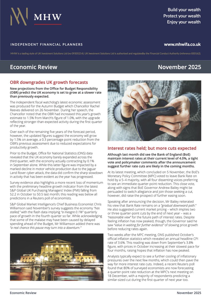 Our latest monthly Economic Review is out. Download it along with other newsletters here.

mhwifa.co.uk/news/

If any of the content resonates with you, get in touch for a free review of your circumstances.

#economicreview #mhwifa #financialadviser
