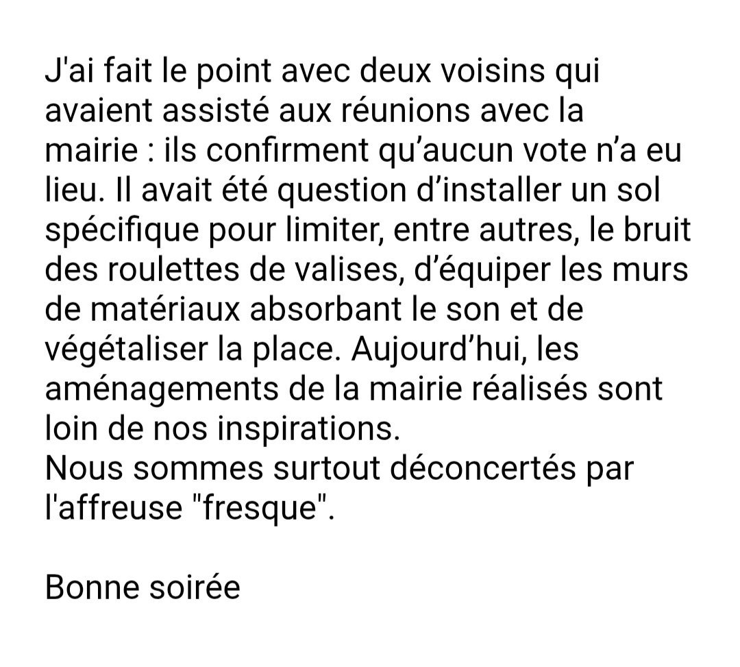 Voici la réponse d'une voisine ! Il n’y a jamais eu de vote.  #placehenrifrenay
