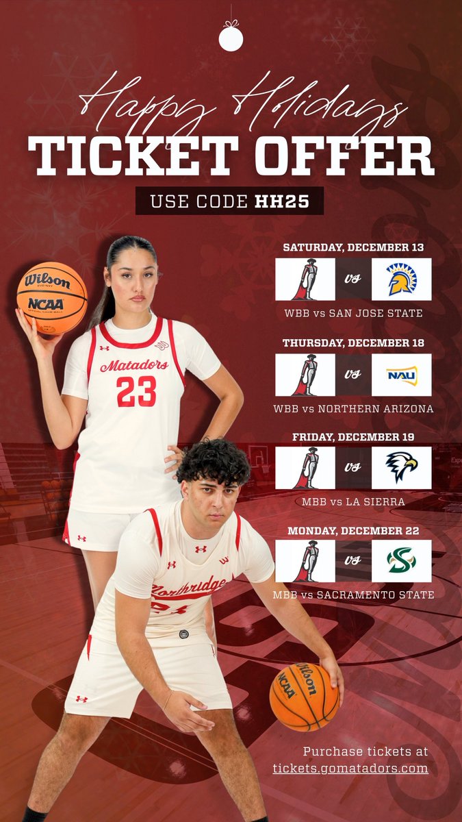 GoMatadors's tweet image. Holiday deals for December basketball! 🏀 

🎟️: tickets.gomatadors.com

#GoMatadors x @CSUNMBB x @CSUNWBB