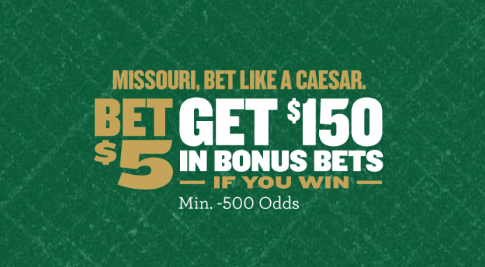 SharpStack's tweet image. Caesars Sportsbook is officially live in Missouri

Bet $5, and if your wager wins, you’ll get $150 in bonus bets

Your link: 4for4.com/go/caesars-mis…