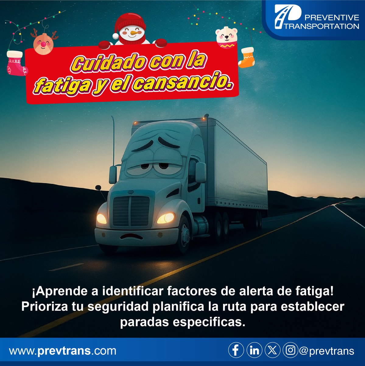 PrevTrans's tweet photo. Evita circular fatigado: disminuye reflejos y capacidad de reacción. #NosVemosDeRegreso #ConductorResponsable #ConduceSeguro🚛😉👍 #PreventiveTransportation https://t.co/bDqcTD7Xzc