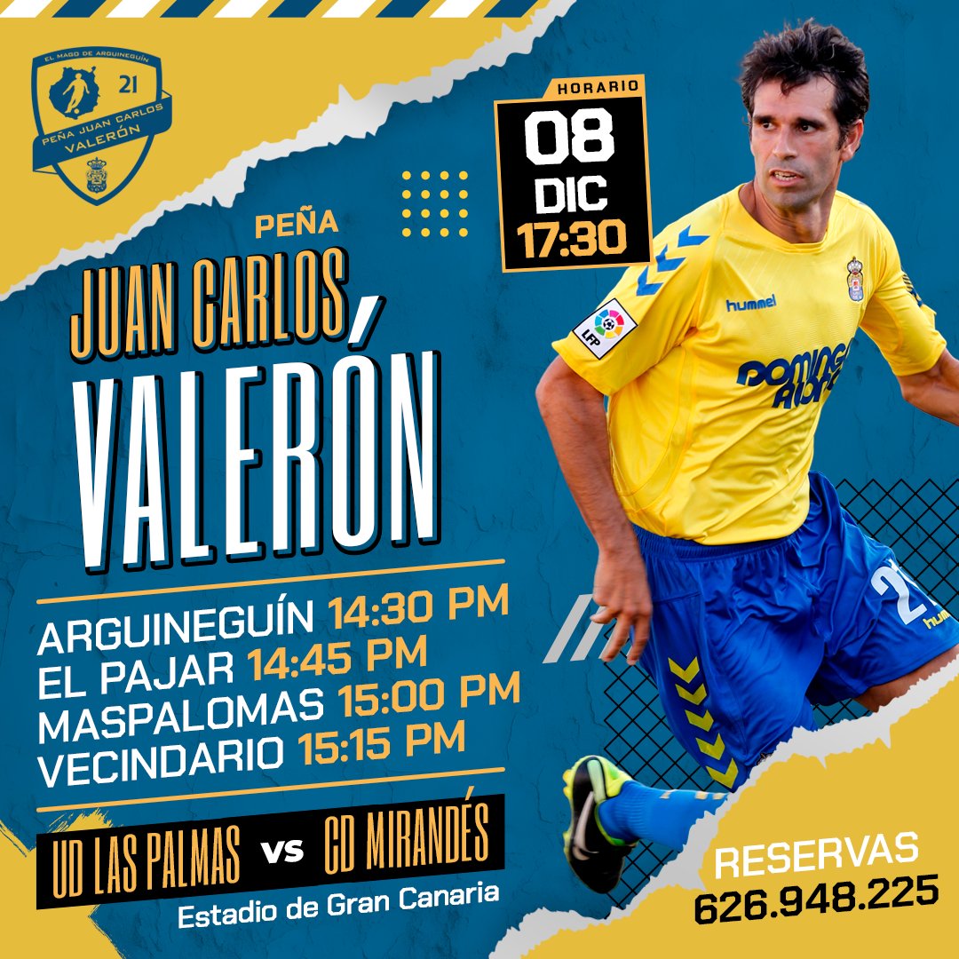 🏆 <a href="/LaLiga2/">LALIGA HYPERMOTION</a> - 17ª Jornada
📅 LUN 08/12/2025
🕒 17:30 h.
🏟️ Estadio de Gran Canaria
🆚 <a href="/UDLP_Oficial/">UD Las Palmas</a> vs <a href="/CDMirandes/">Club Deportivo Mirandés</a> 

🚍 Guagua Peña Juan Carlos Valerón

Toda la información en nuestra web bit.ly/LPAvsMIR

#JuanCarlosValerón #ElMagodeArguineguín 🎩⚽️2⃣1⃣💛💙