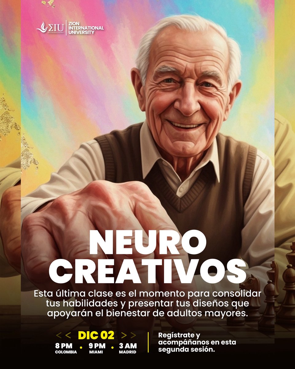 ZIU_ONLINE's tweet image. ¿Quieres aprender a crear materiales educativos que realmente conecten con las personas mayores?
En nuestro curso NEUROCREATIVOS, descubrirás cómo combinar neurociencia e inteligencia artificial.
Noviembre 18 &amp;amp; Diciembre O2 de 2O25. 
8:OO P.M. COL | 9:OO P.M. MIA | 3:OO A.M. MAD.