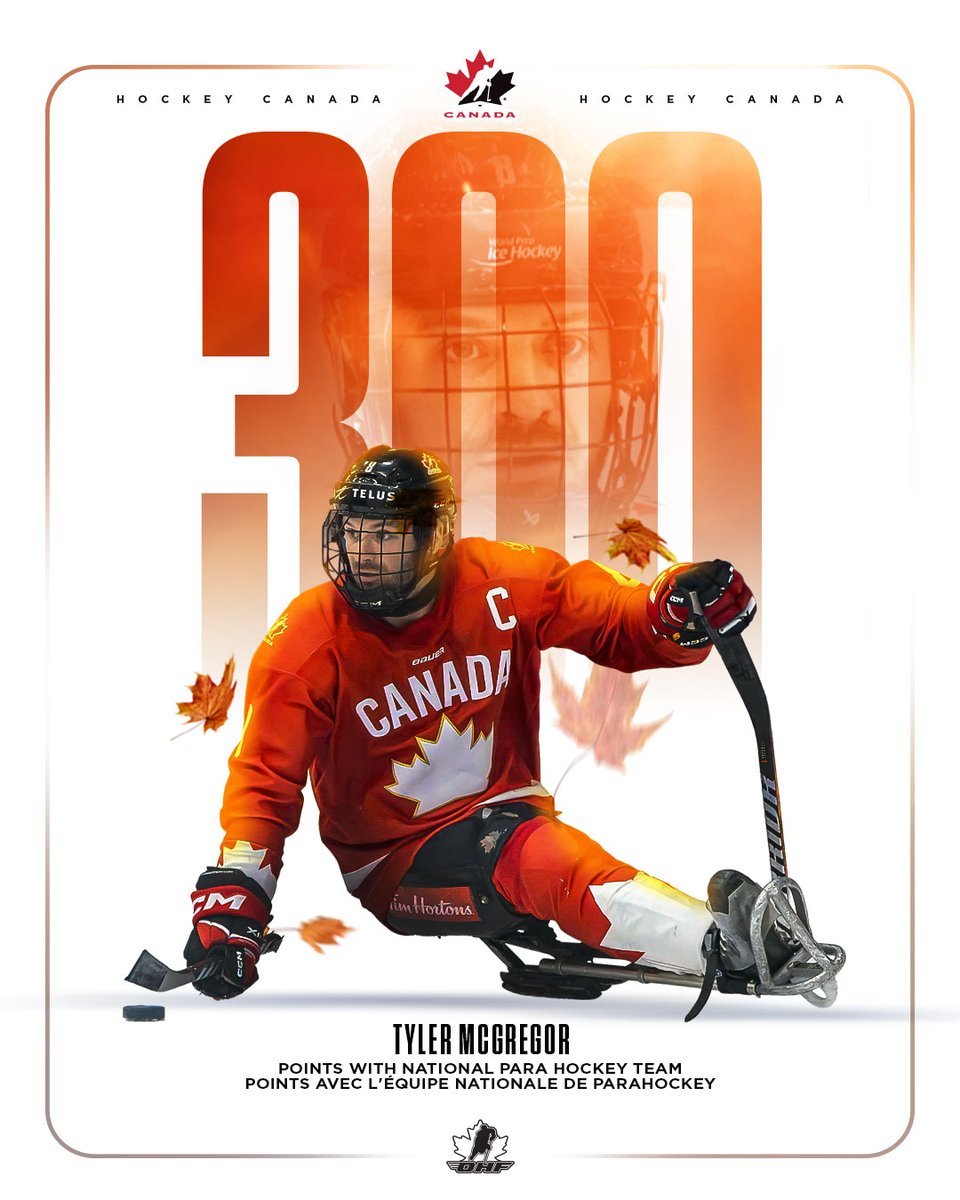 Just the fourth player to reach 3️⃣0️⃣0️⃣ career points with 🇨🇦's National Para Hockey Team!

Tyler McGregor devient le quatrième joueur seulement à atteindre le plateau des 3️⃣0️⃣0️⃣ points en carrière avec l’équipe nationale de parahockey du 🇨🇦!