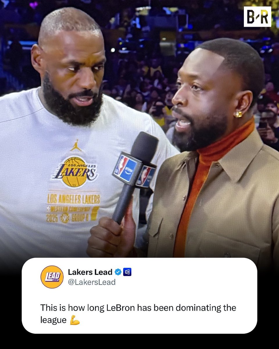 LeBron has been playing so long he:

-Got drafted with D-Wade
-Won two Finals with him 
-Watched him retire and get inducted into the HOF
-Now he's getting interviewed by D-Wade the broadcaster

Insane 😂🔥

(h/t @LakersLead) 