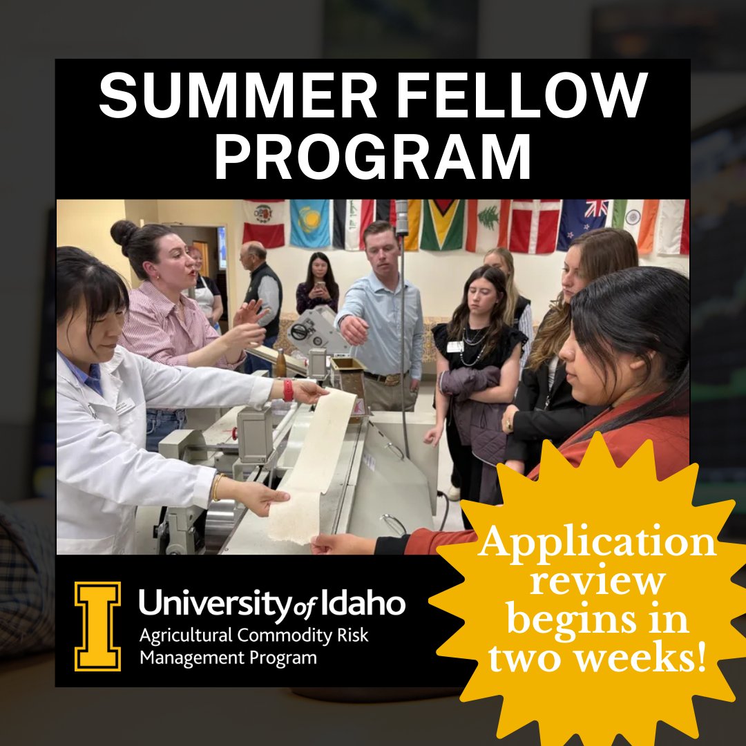 Looking for an opportunity to gain more experience in ag business this summer? There is still time to apply for the Summer Fellow Program. More information and the application is available at the link in our bio! Application review will begin December 15.

uidaho.edu/extension/food…