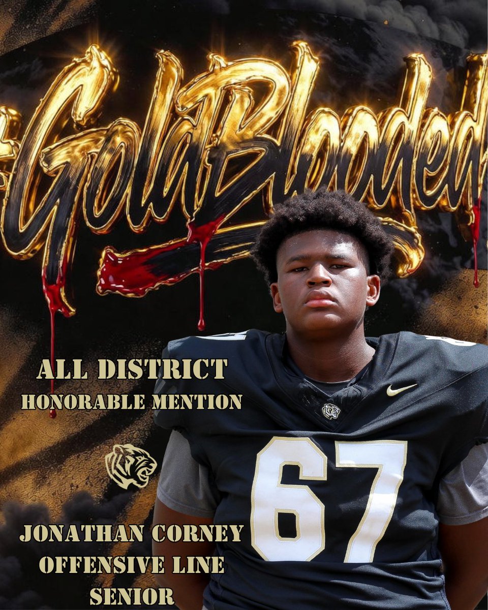 Congratulations to Jonathan Corney on being named 16-6A Honorable Mention. 

#GoldBlooded

<a href="/CoachLawrenceFB/">Donald Lawrence</a> <a href="/CyParkAthletics/">Cy Park Athletics</a>