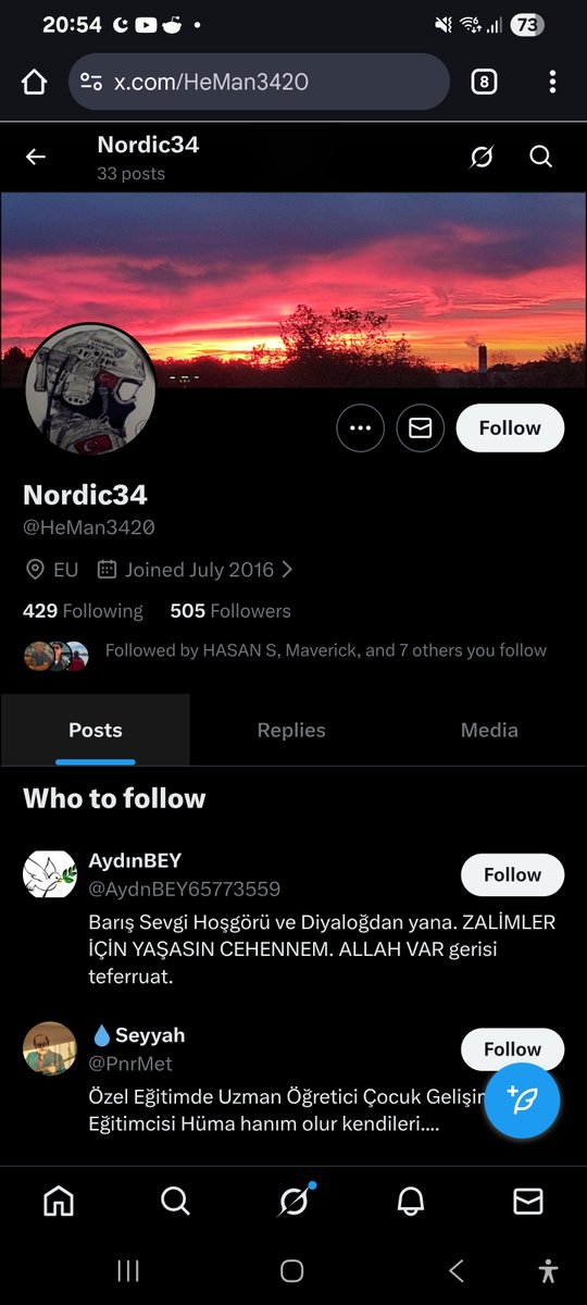 Bu hesap bir iftiraciya aittir. Almanya daki hizmet gonullulerinin kara para akladigini,ve zorla himmet adi altinda para topladigini iddia etmis. Sonra git sikayet et madem deyince, tweet i silmistir.Ekran goruntusu almadim deymez diye ama goruyorum ki ortak takipcilerimiz var.