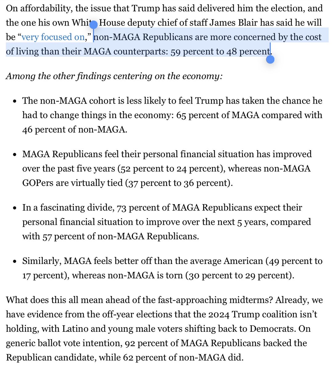 ablueview's tweet photo. Trump's Coalition is Fracturing: Non-MAGA R's. #ABlueView🧵1/3
38% "of 2024 Trump voters.. do not consider themselves to be MAGA Republicans. And not only are they less loyal to Trump than self-identified MAGA Republicans... some of them have already begun to turn on him..." https://t.co/F2M6zDU8kR