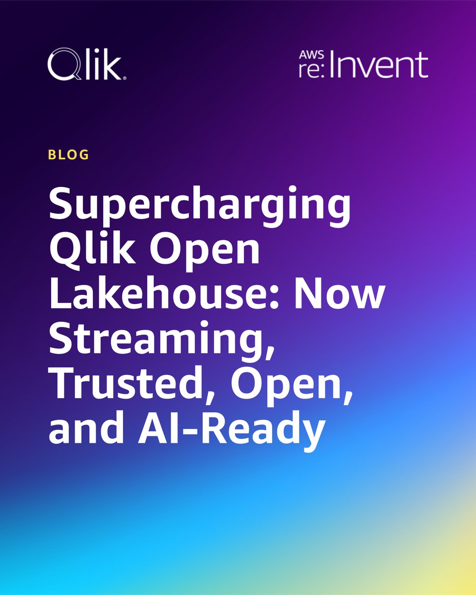 qlik's tweet image. Live from #AWSreInvent: Qlik Open Lakehouse just got an upgrade.

Ingest millions of events/sec directly into Iceberg, no warehouse required. Read more on this exciting update from Product Marketing Director, Vijay Raja: bit.ly/3Ma9DwX