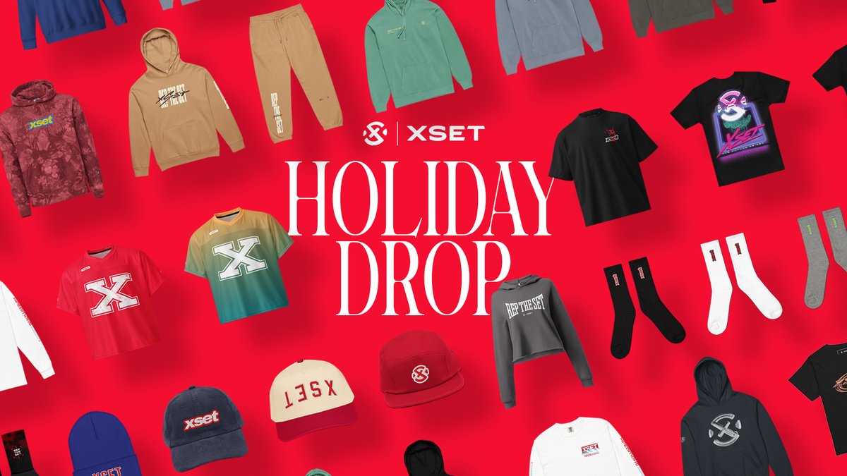 XSET's tweet image. The XSET Holiday Merch Drop is live now!🚀

To celebrate, we will be giving away a few pieces from this drop to someone who likes &amp;amp; comments on this post❌
