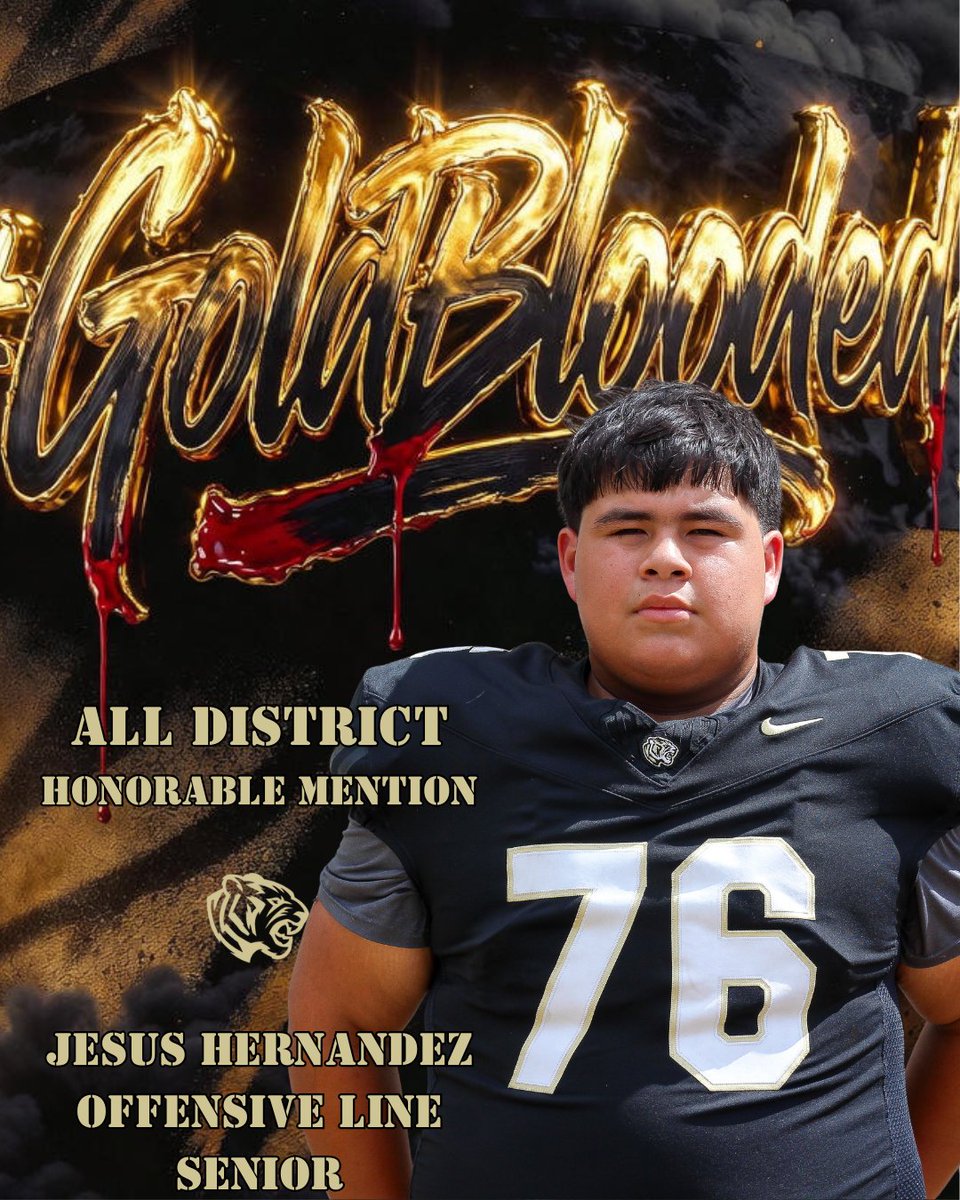 Congratulations to Jesus Hernandez on being named 16-6A Honorable Mention.  

#GoldBlooded

<a href="/CoachLawrenceFB/">Donald Lawrence</a> <a href="/CyParkAthletics/">Cy Park Athletics</a>
