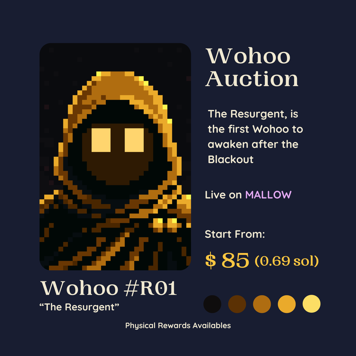 Xiznft's tweet image. 🚨Auction Live🚨

Wohoo # R01 &quot;The Resurgent&quot;  

Live on @mallowdotart 

⚡️Start Price: $85 ( 0.69 sol )
⚡️Duration: 24 hours
⚡️Physical Rewards Available ( Comic printed and Poster )
⚡️Link: mallow.art/artwork/2vn1rF…

I hope to see you within the Wohoo NFT universe and community…