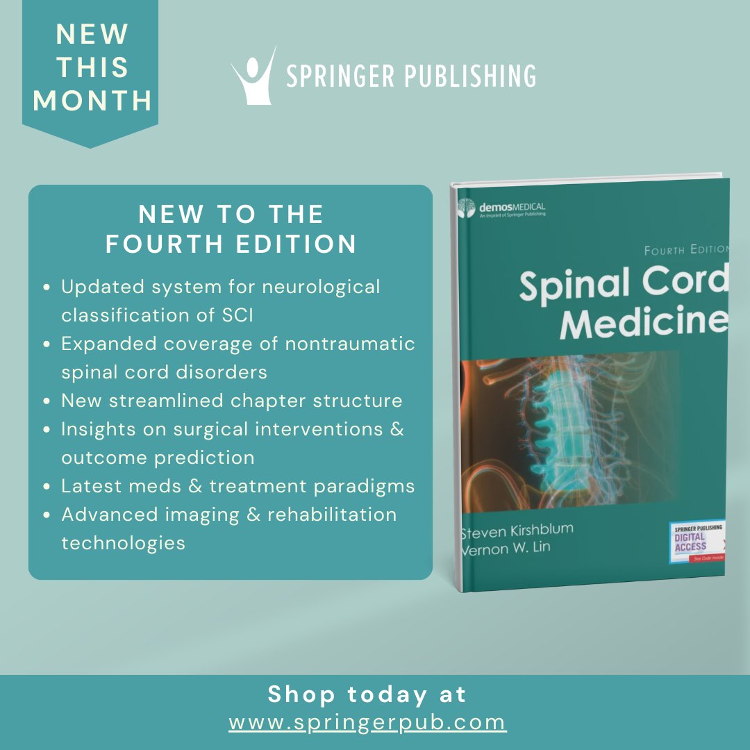 springerpub's tweet image. We’re excited to announce the release of Spinal Cord Medicine — the definitive reference for spinal cord injury care, from acute management to long-term rehabilitation and emerging innovations.

hubs.li/Q03QsL2N0

#SpinalCordInjury #SCI #Rehabilitation #Neurology