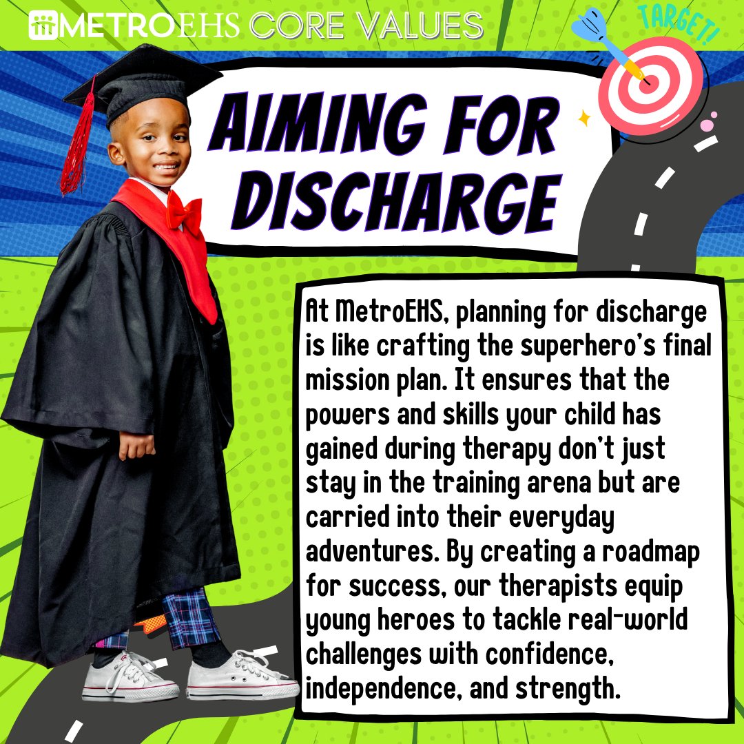 METROEHS_'s tweet image. 🎓Aiming for Discharge is a BIG deal around MetroEHS! It is so important to us that your kiddo is on the path to graduation, that MetroEHS makes Discharge Planning a💥CORE VALUE💥. 

 #MetroEHS #CoreValues #PediatricTherapy #DischargePlanning #ChildSuccess